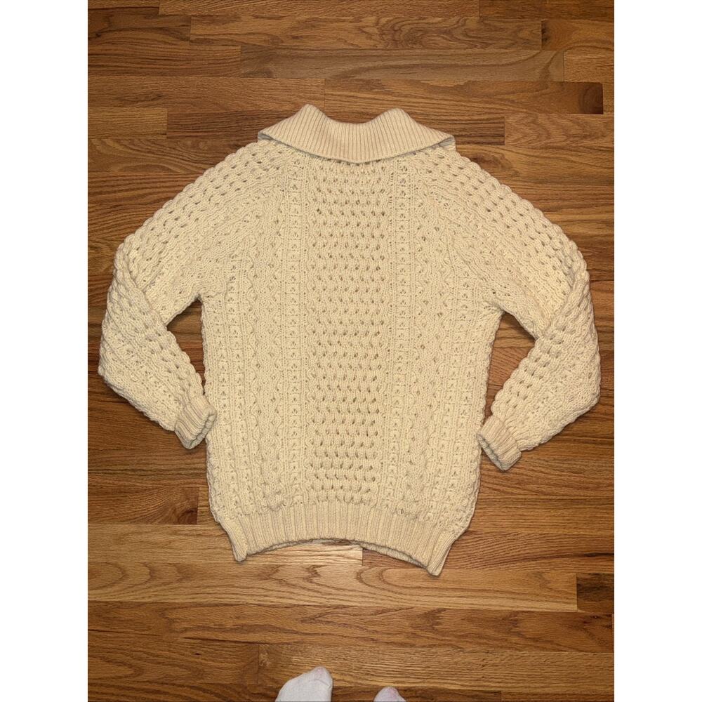 VTG Homes of Donegal 100% Irish Cable Knit Wool Cardigan Sweater Cream Med/Lg - Picture 7 of 9
